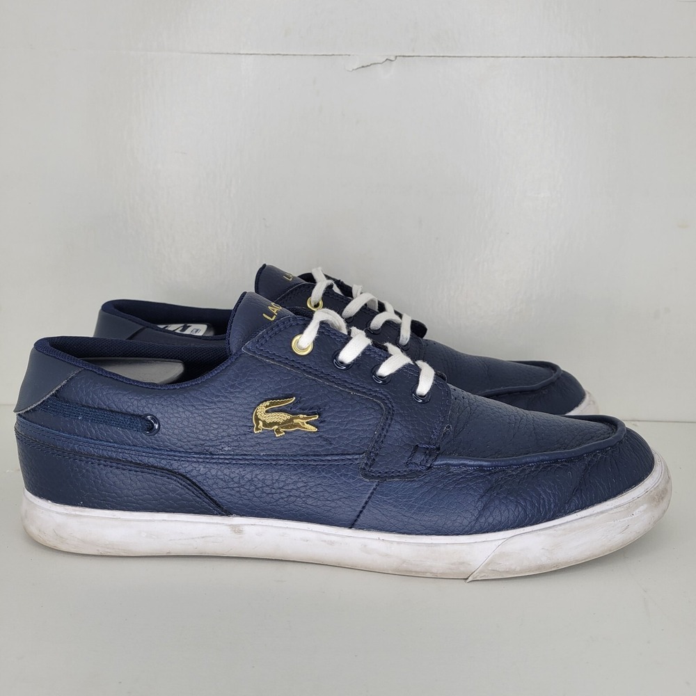 Lacoste Bayliss Deck Shoes Boat Sneakers Mens Sz 10 0722 Navy Blue Leather White